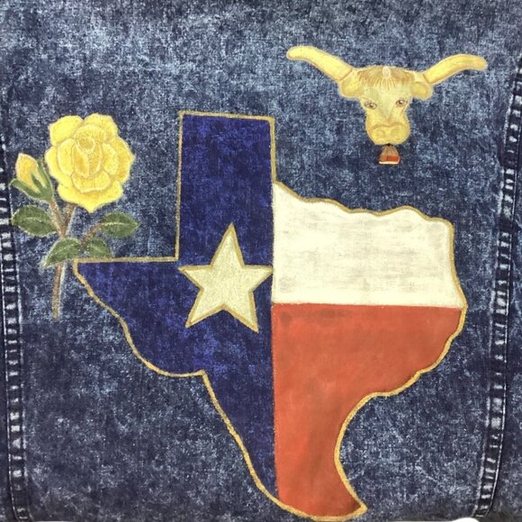 Vintage Embroidered Western Denim Jean Jacket Customized Texas Longhorn Rose Art - Picture 4 of 8